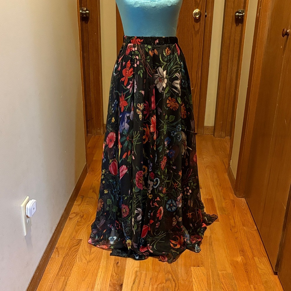 Chicwish Black Floral Maxi Skirt